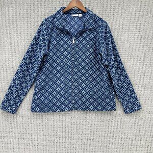 Croft & Barrow Jacket Womens Size Medium Blue Fleece Zip Up Geometric Pockets